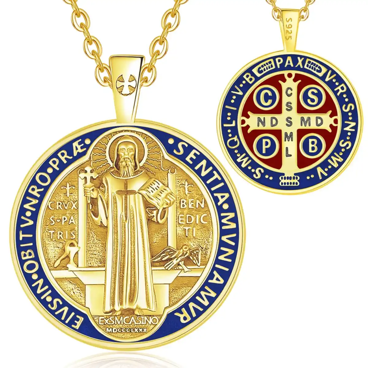 18k Gold Enamel St Benedict Pendant - Image 8