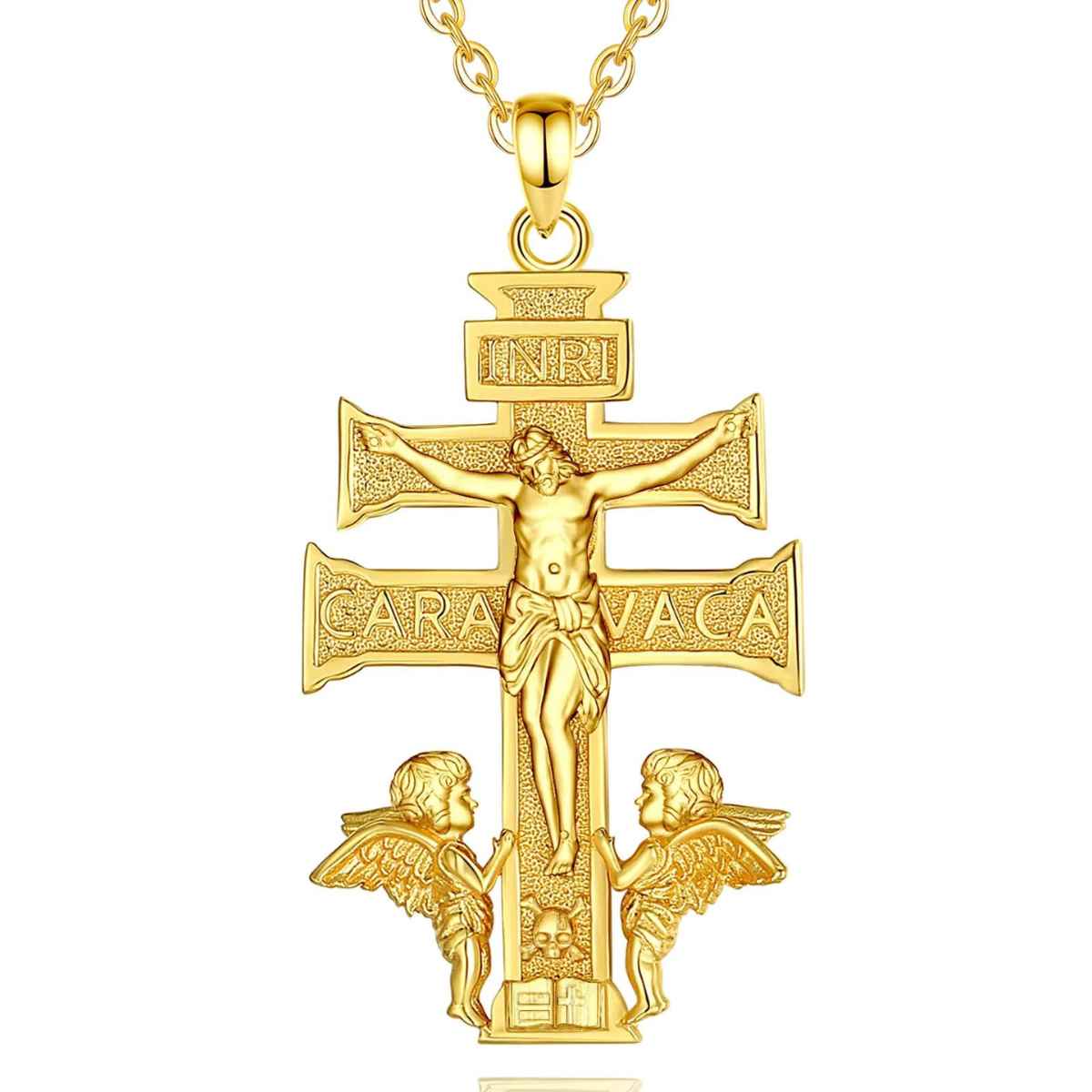 18K Gold Plated Silver Caravaca Cross Necklace with INRI - Image 3
