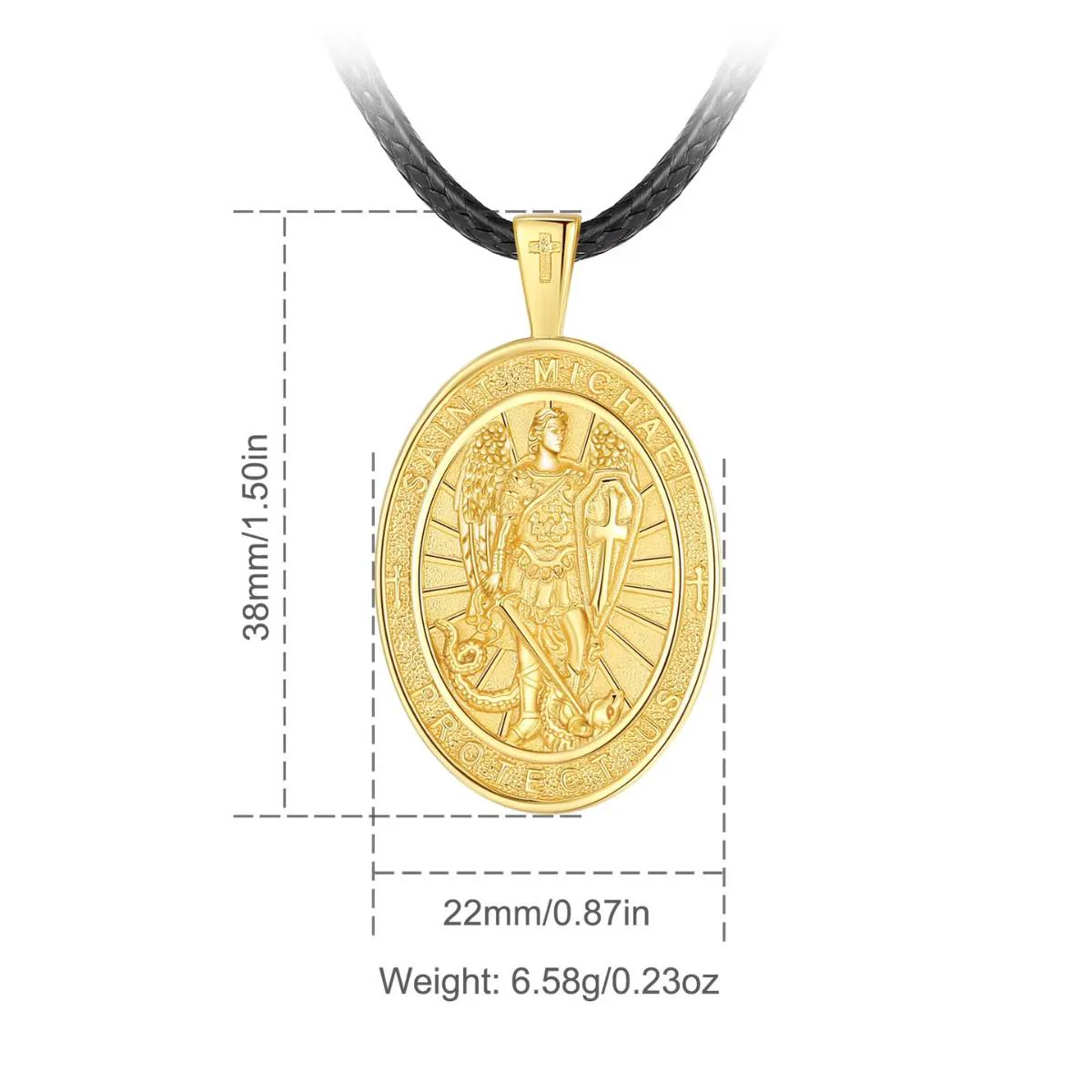 18K Gold Plated Silver St Micheal Pendant Oval - Image 7