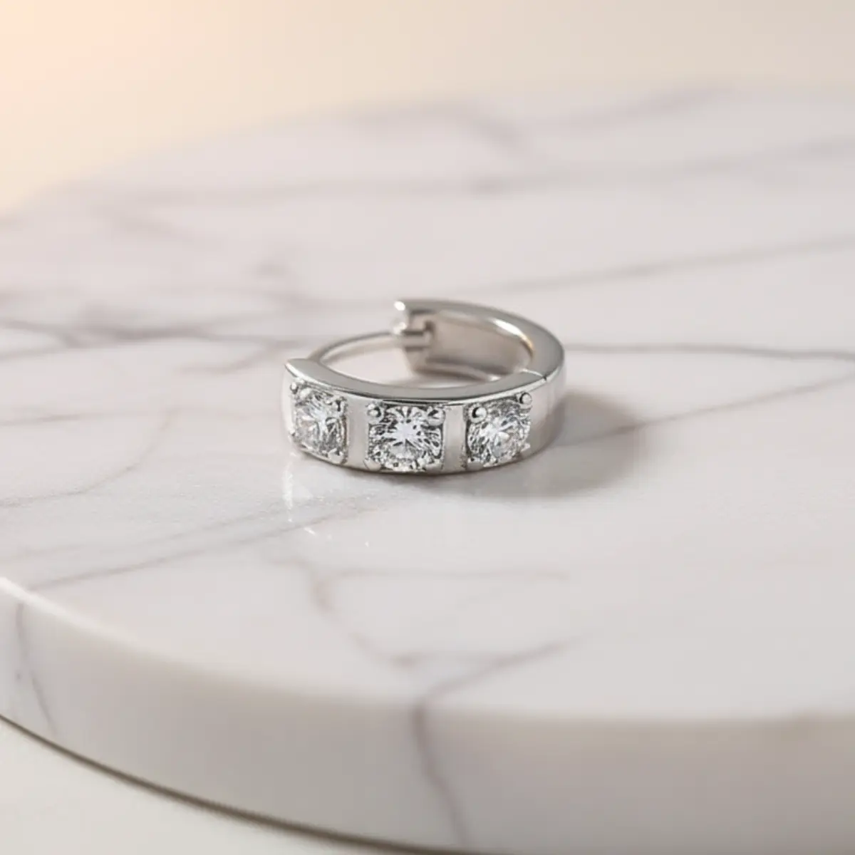 3.5mm Chunky Diamond Huggie Hoop Earrings - Image 4