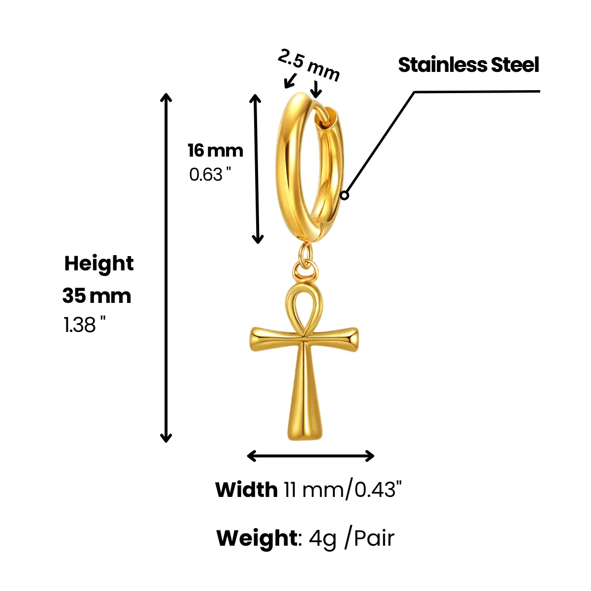 Ankh Dangle Hoop Earrings Gold - Image 6