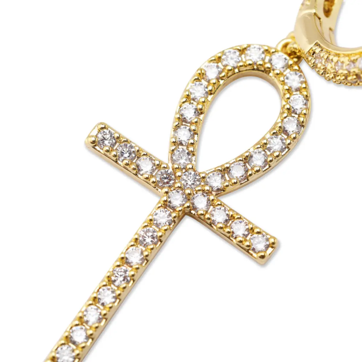 Diamond Ankh Hoop Earrings in Yellow Gold - Image 6