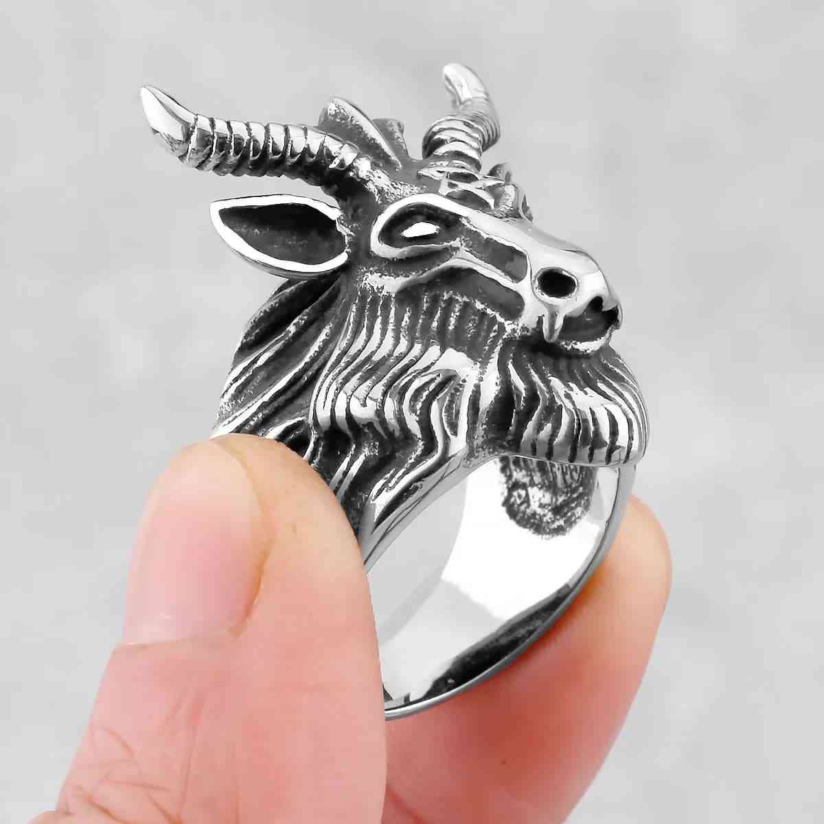 Baphomet Goat Head Ring with Seal - Image 3