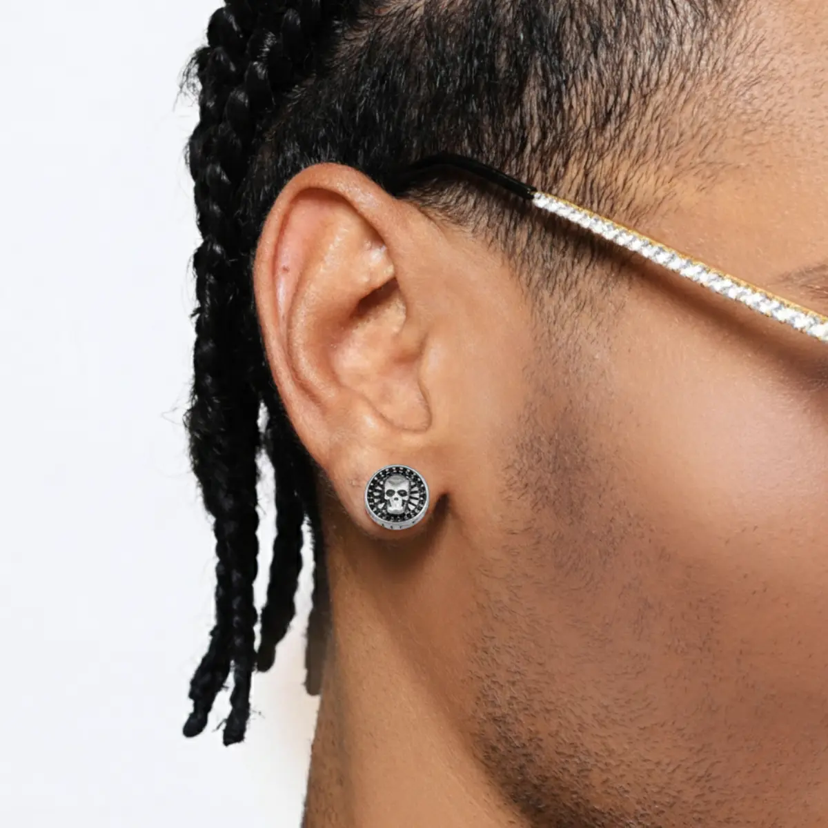 Barbell Skull Stud Earrings - Image 2