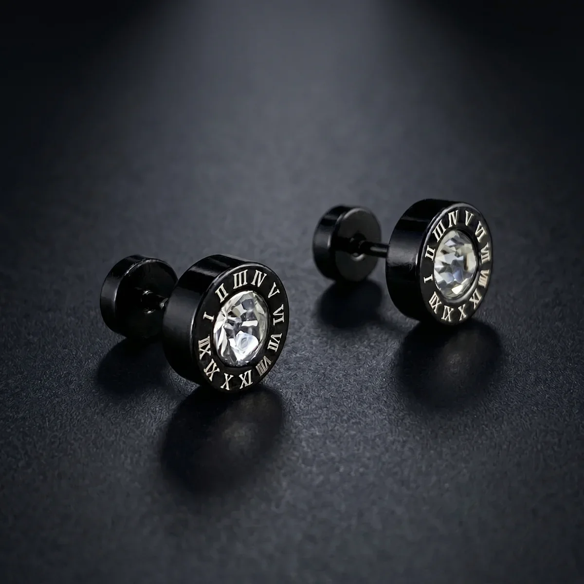 Black Barbell Stud Earrings