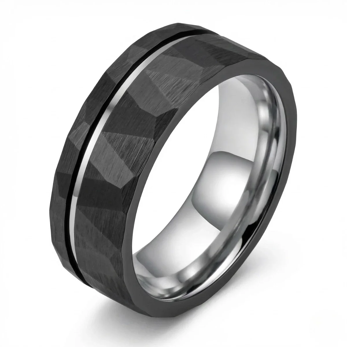 Black Hammered Tungsten Wedding Band - Image 4
