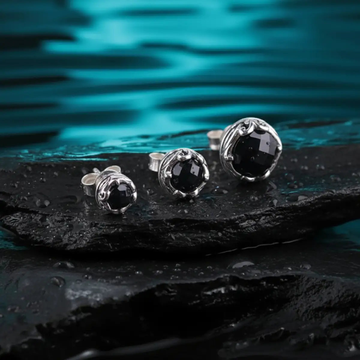 Black Onyx Stud Earrings Sterling Silver - Image 4