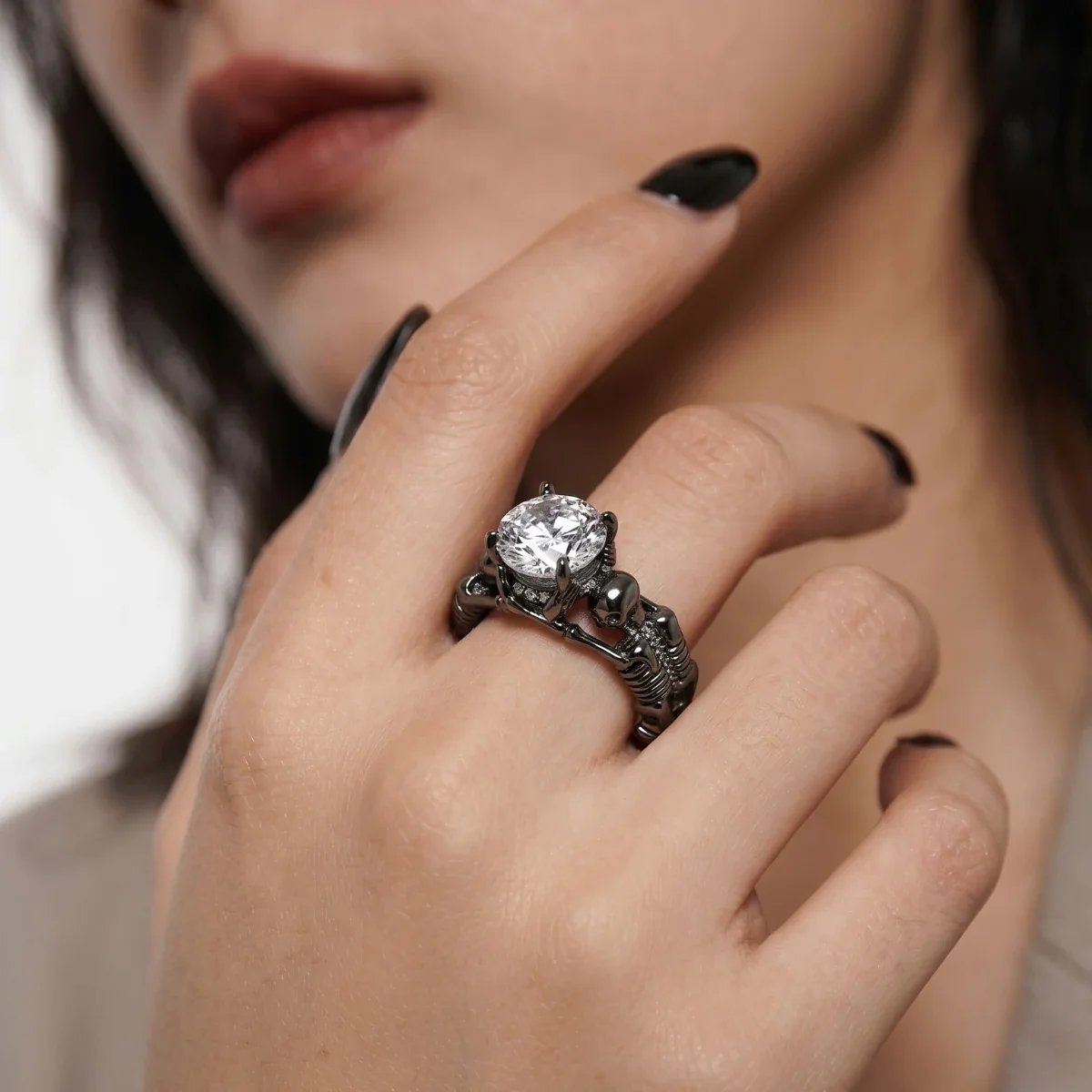 Black Skeleton Skull Engagement Ring - Image 3