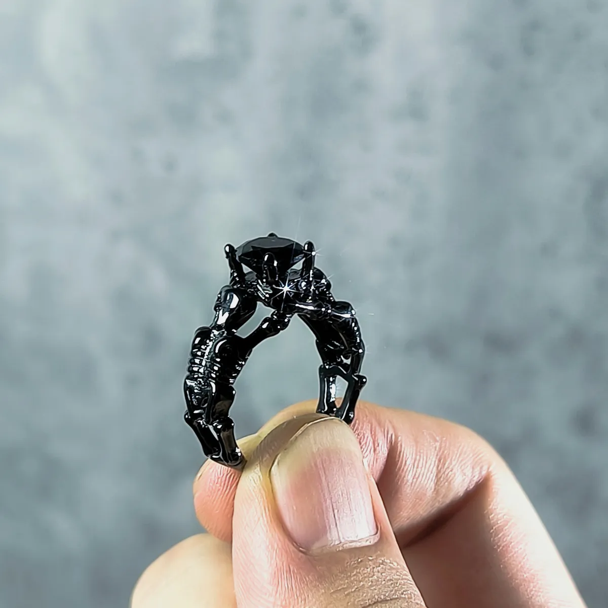 Black Skeleton Skull Engagement Ring - Image 4
