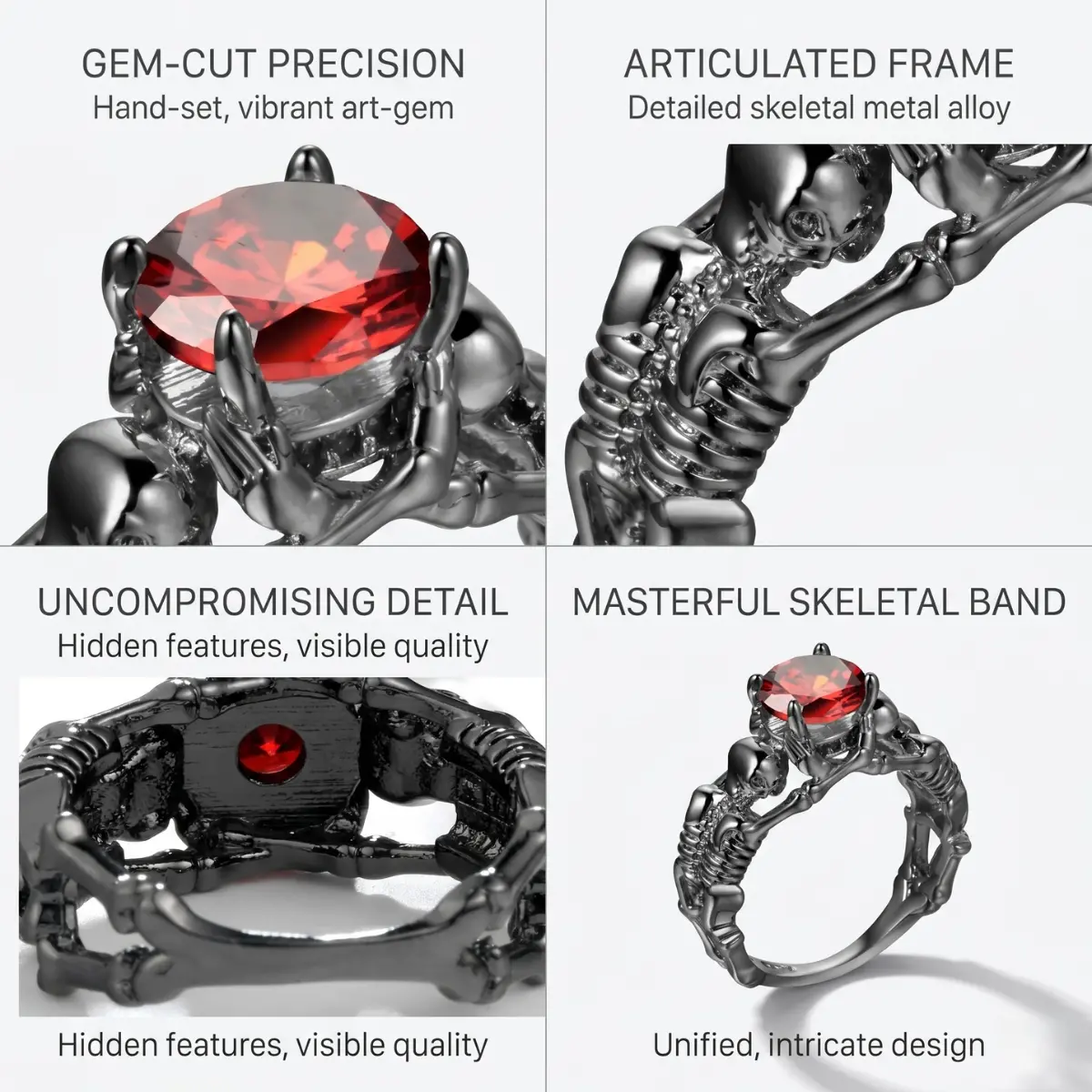 Black Skeleton Skull Engagement Ring - Image 6