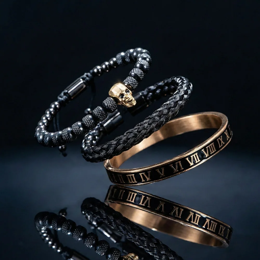 Skull Charm Bracelet with Roman Numerals - Image 3