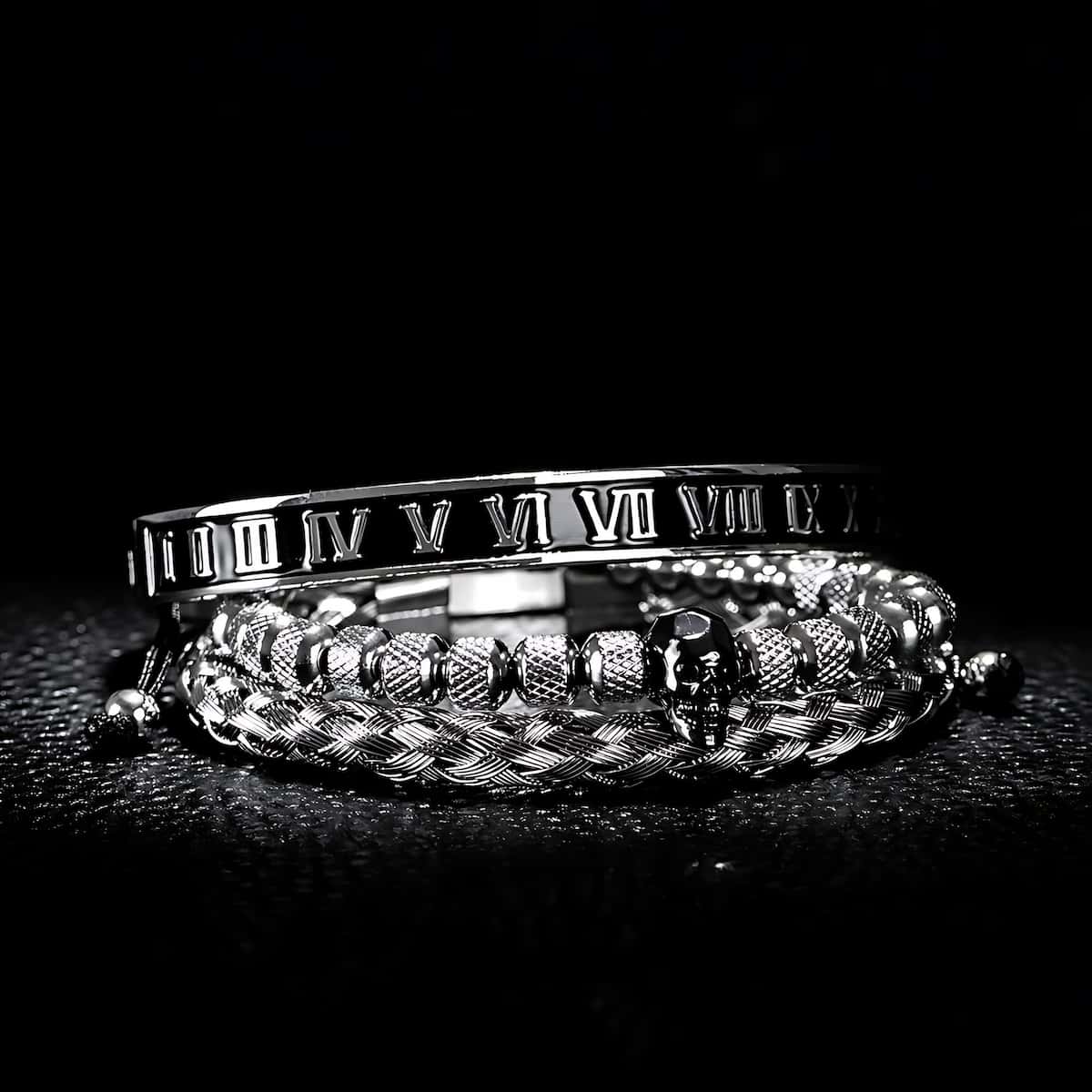 Skull Charm Bracelet with Roman Numerals - Image 4