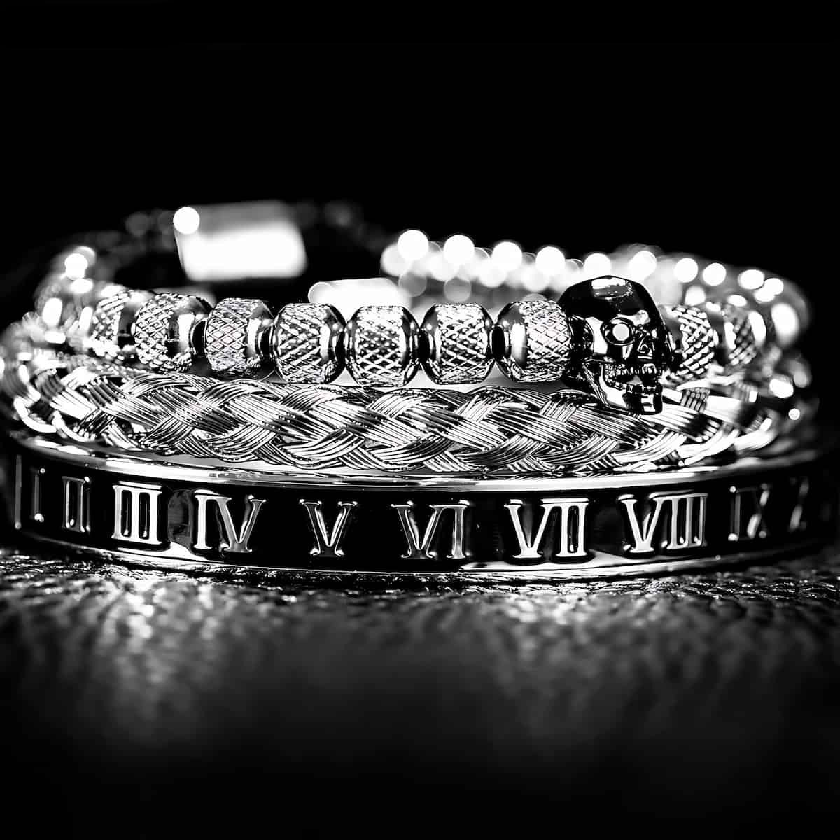 Skull Charm Bracelet with Roman Numerals - Image 5