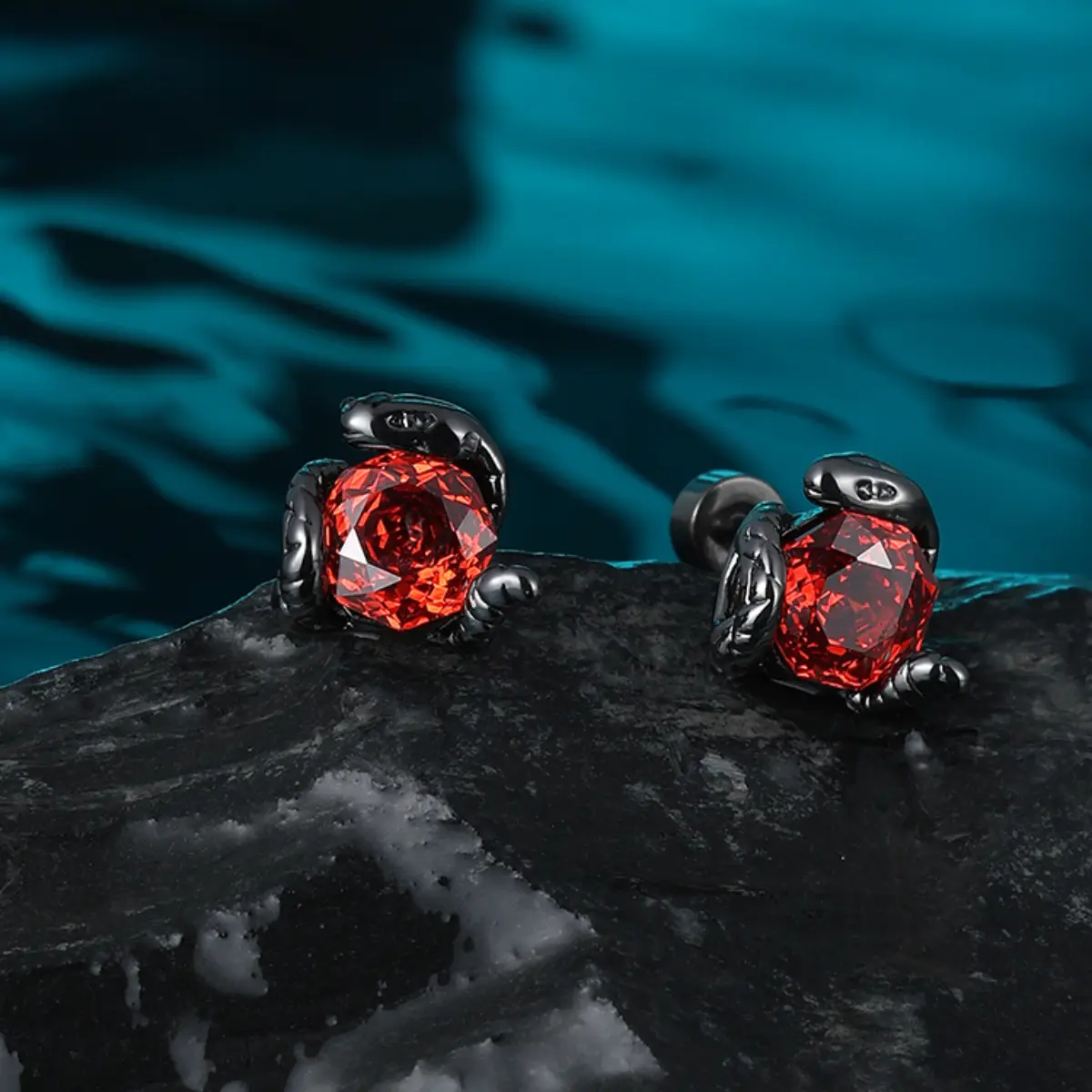 Black Snake Red CZ Barbell Stud - Image 2