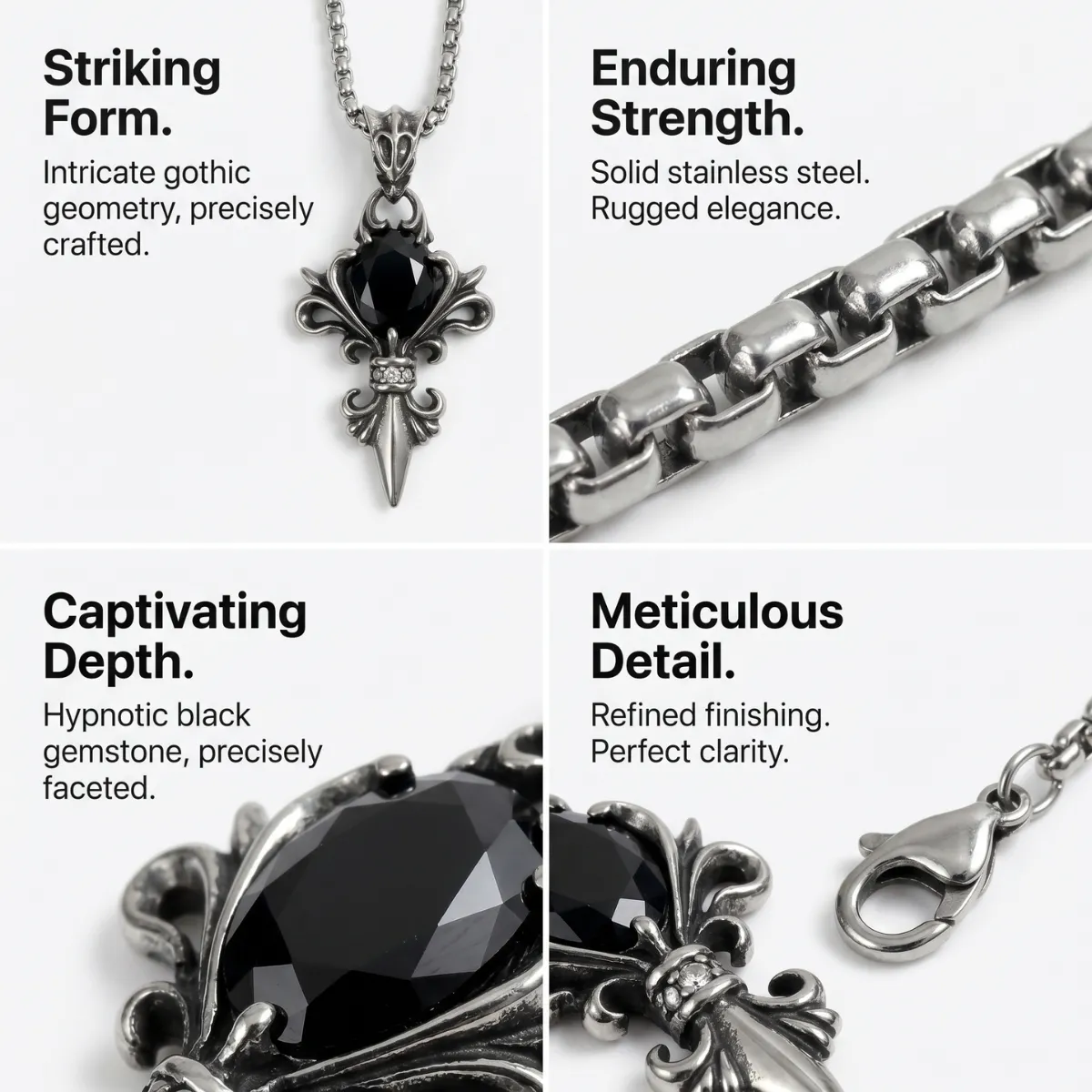 Black Stone Fleur De Lis Necklace - Image 4