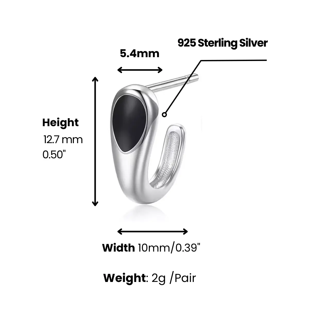 Black Teardrop Stud Earrings Sterling Silver - Image 5