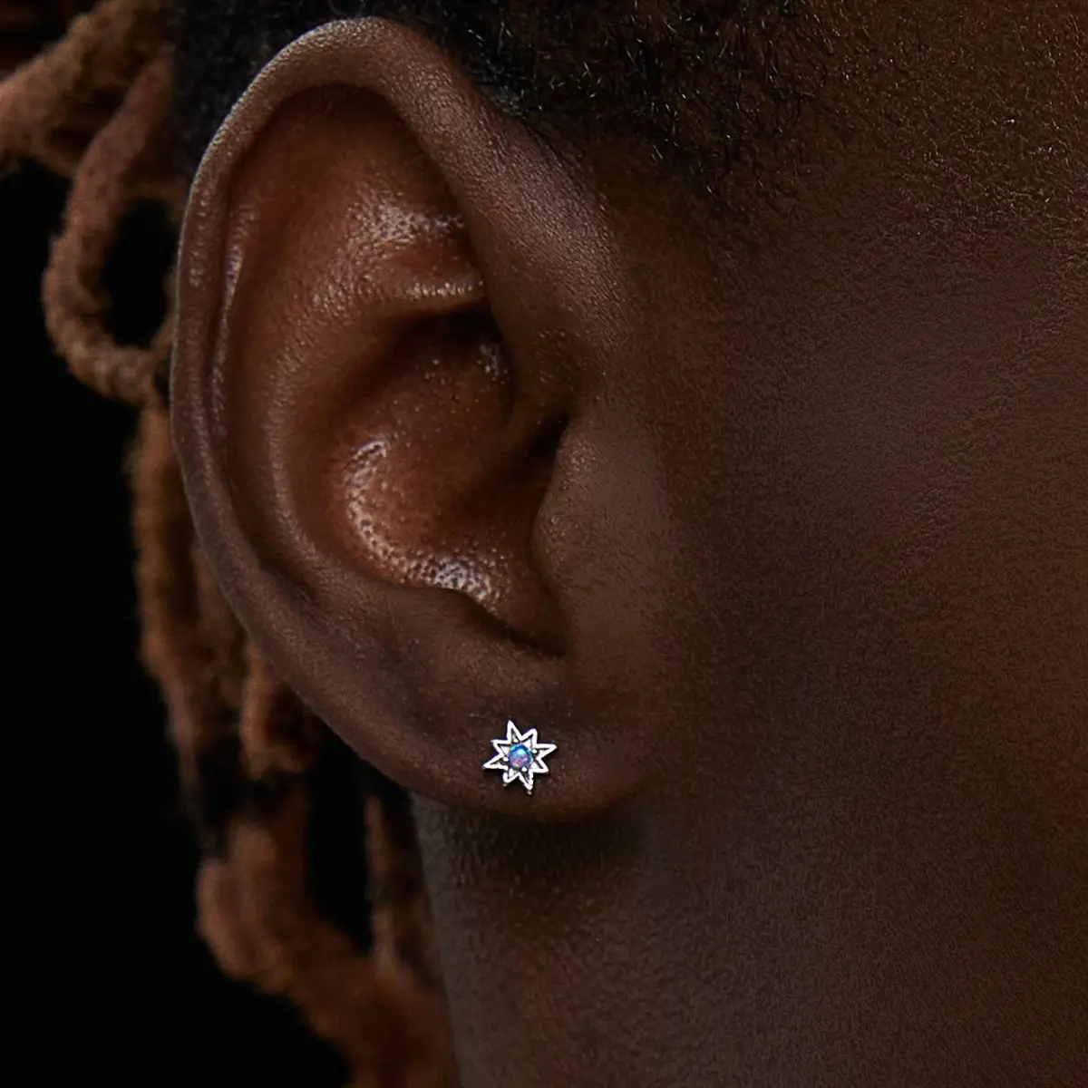 Blue Opal North Star Stud Earrings Sterling Silver