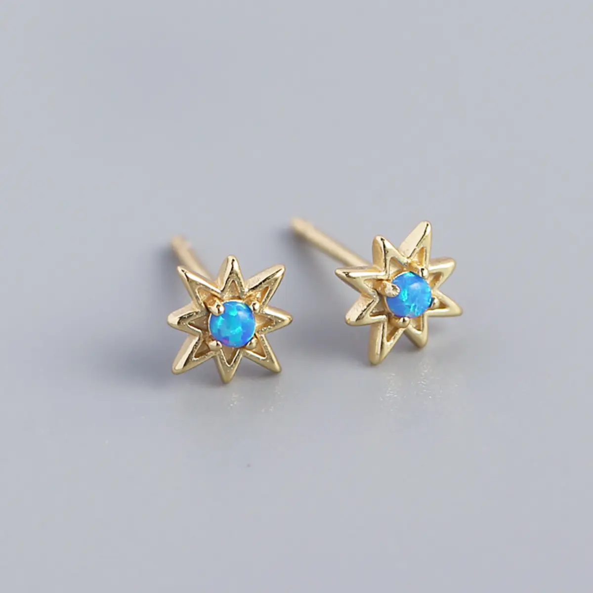 Blue Opal North Star Stud Earrings Sterling Silver - Image 4