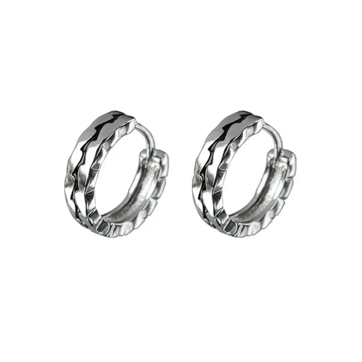 Cracked Texture Hoop Earrings Sterling Silver - Image 7
