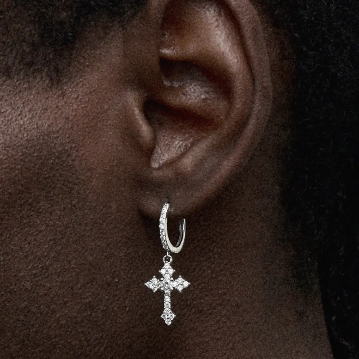 Diamond Cross Dangle Earrings in Yellow Gold - Image 9