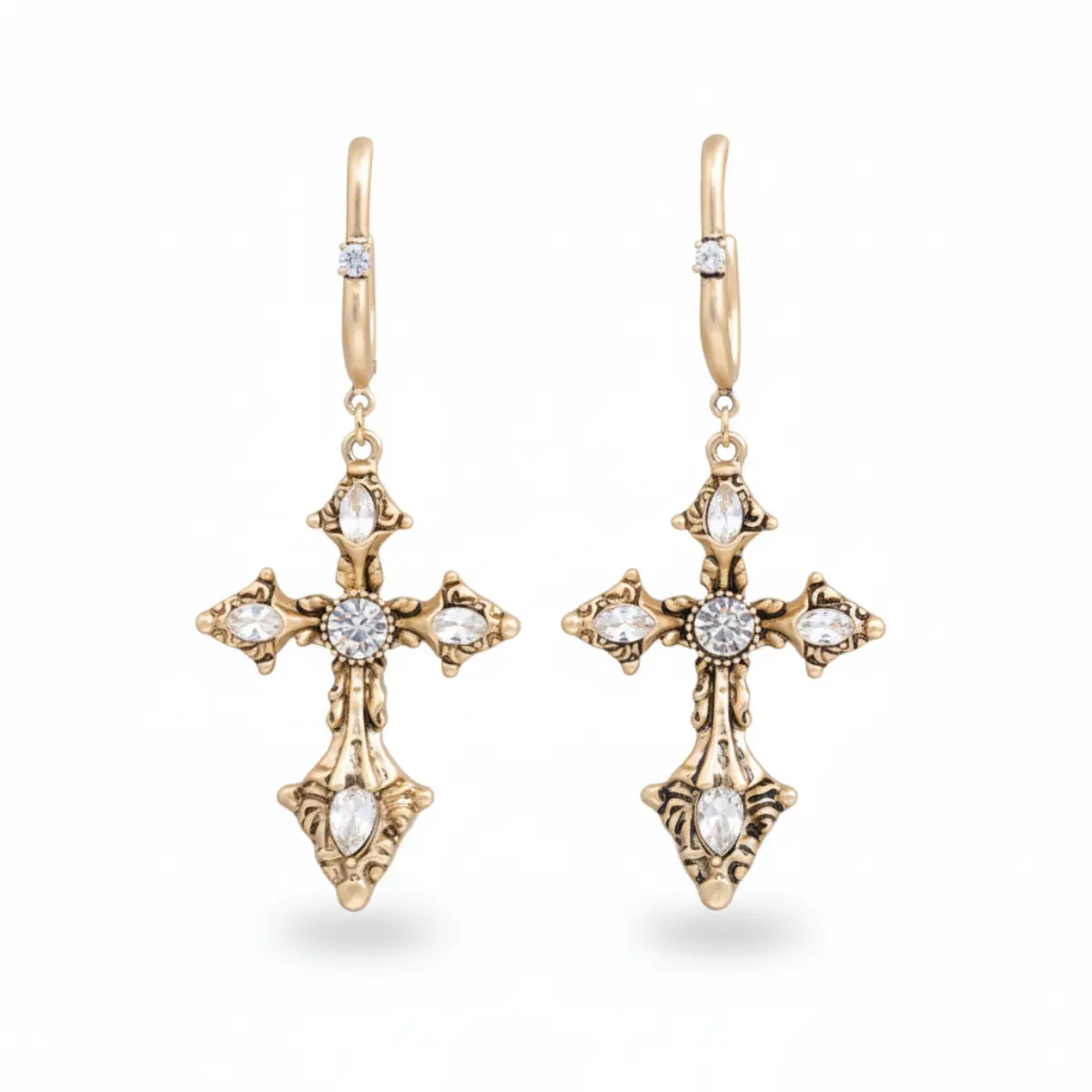 Gold Vintage Ornate Cross Earrings Women - Image 4