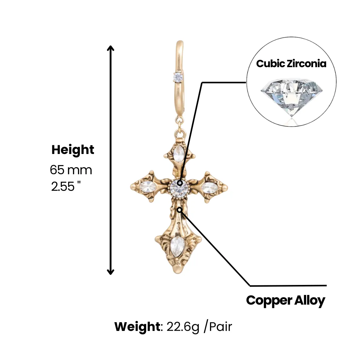 Gold Vintage Ornate Cross Earrings Women - Image 5