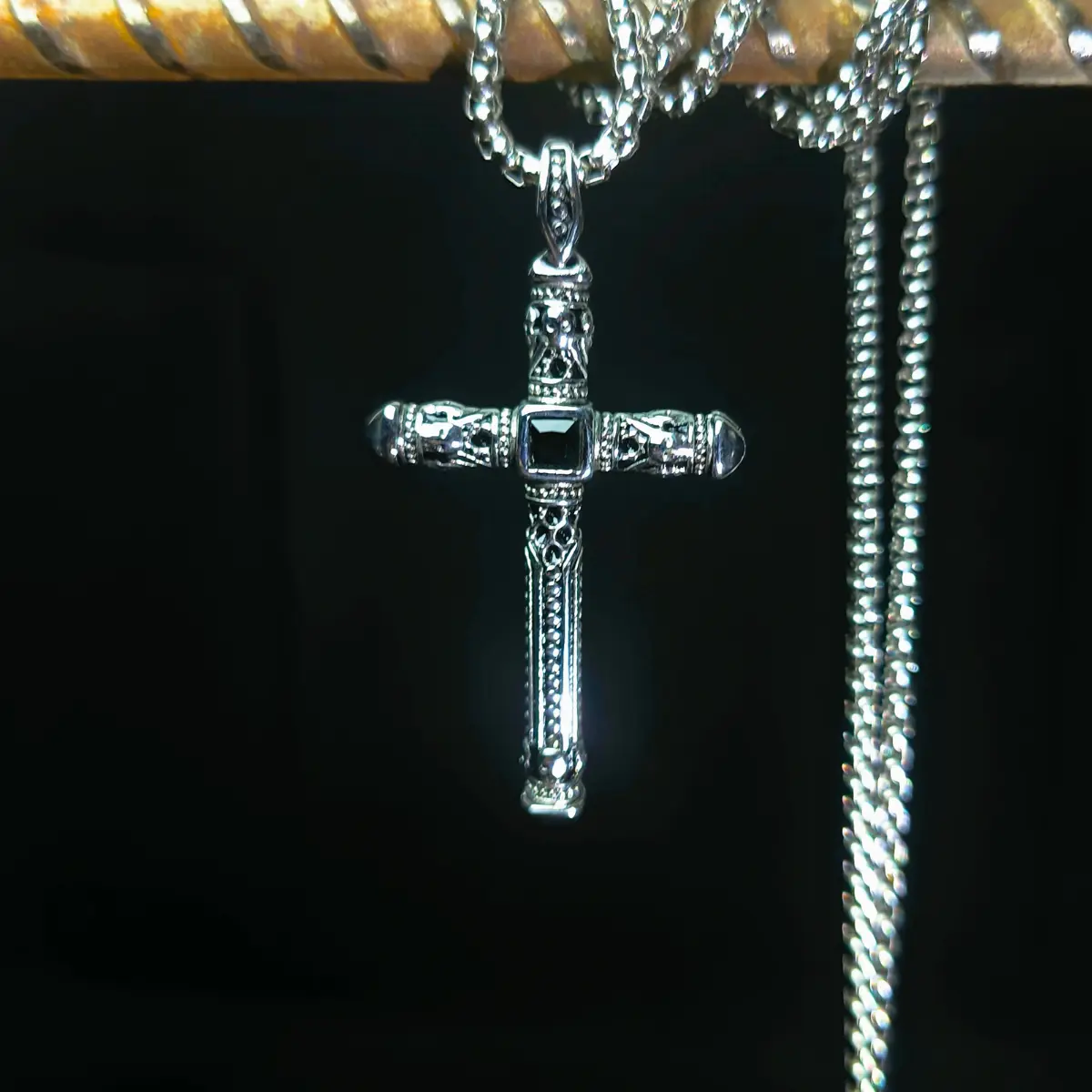 Cross Necklace with Black Gemstone - Image 2