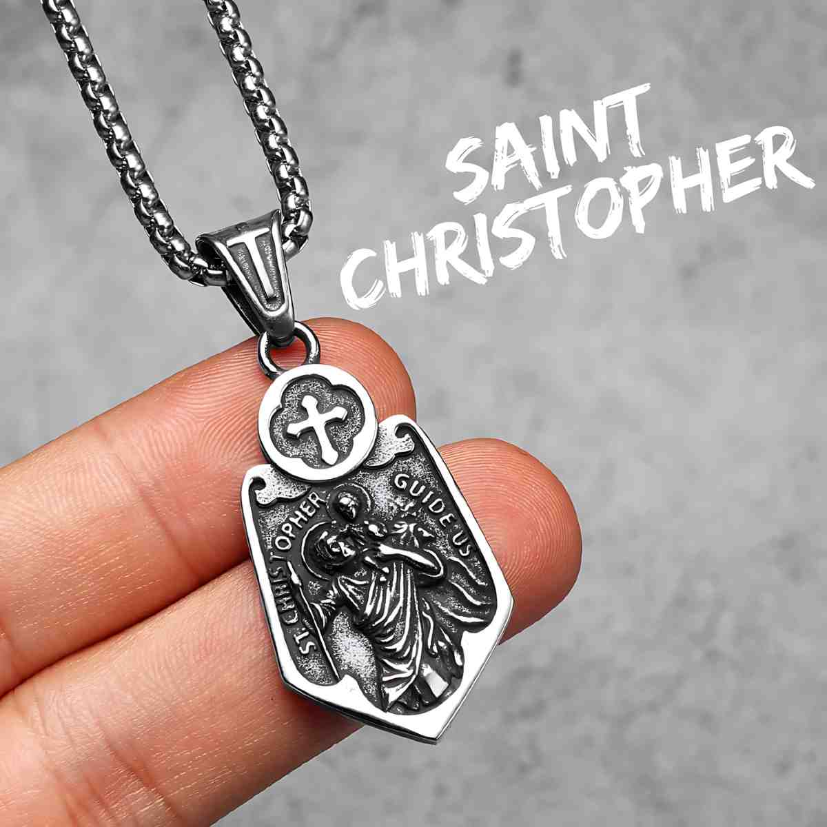 Cross Saint Christopher Pendant Necklace - Image 3