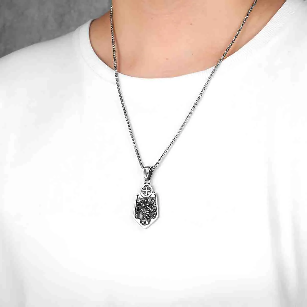 Cross Saint Christopher Pendant Necklace - Image 4