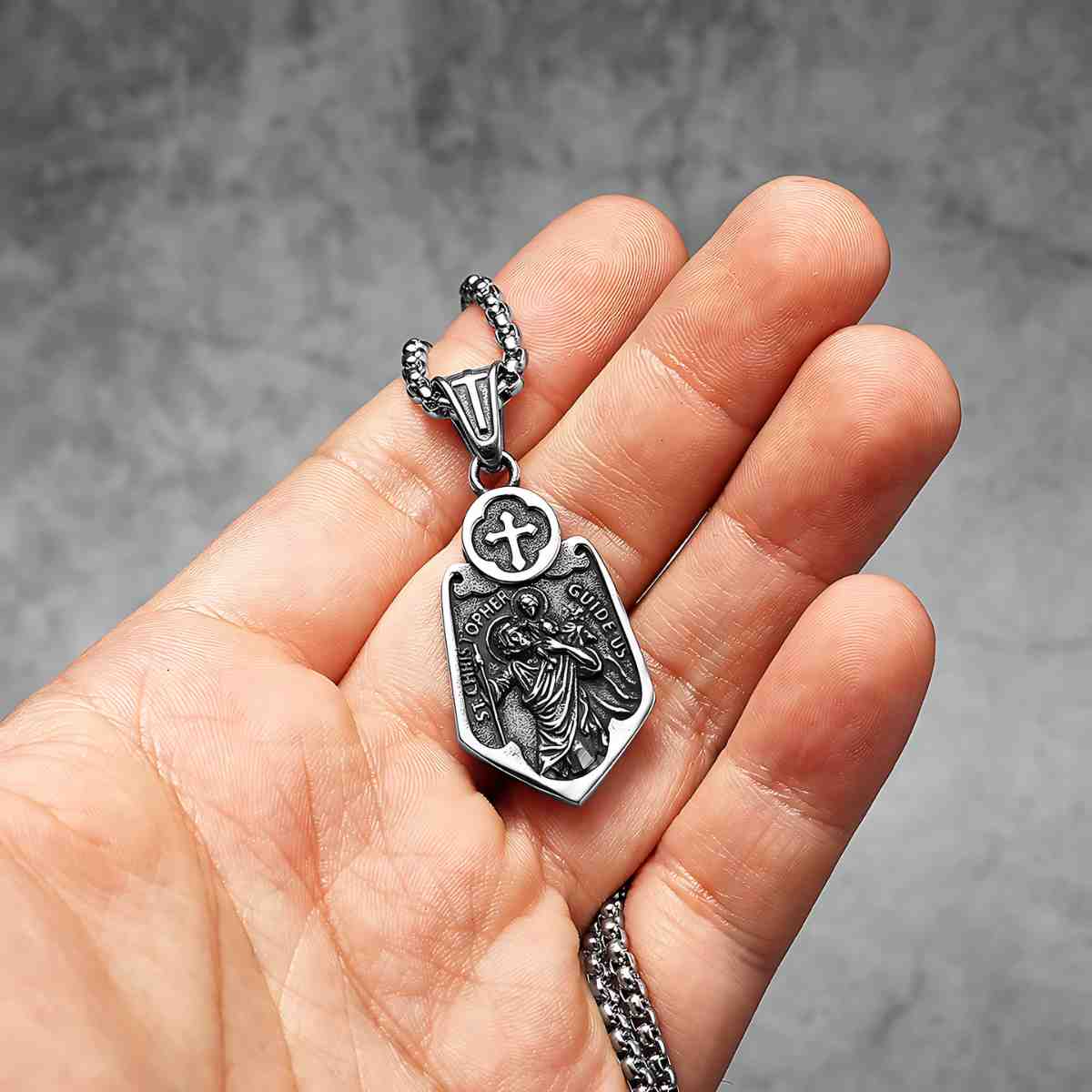 Cross Saint Christopher Pendant Necklace - Image 5