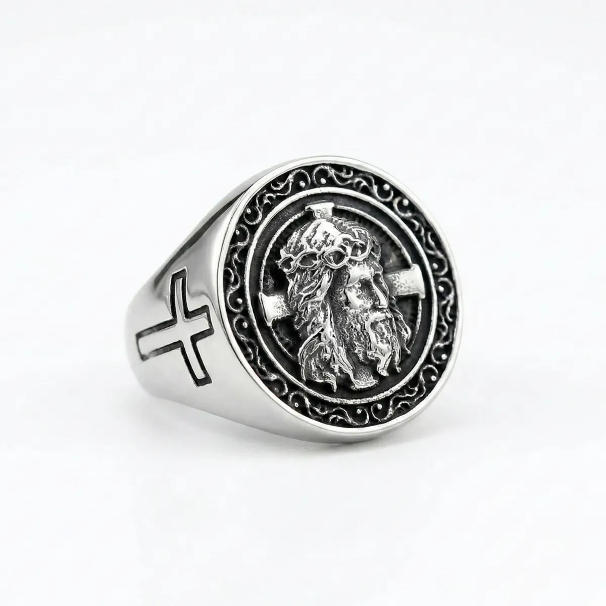 Cross Stainless Steel Jesus Ring - Image 3