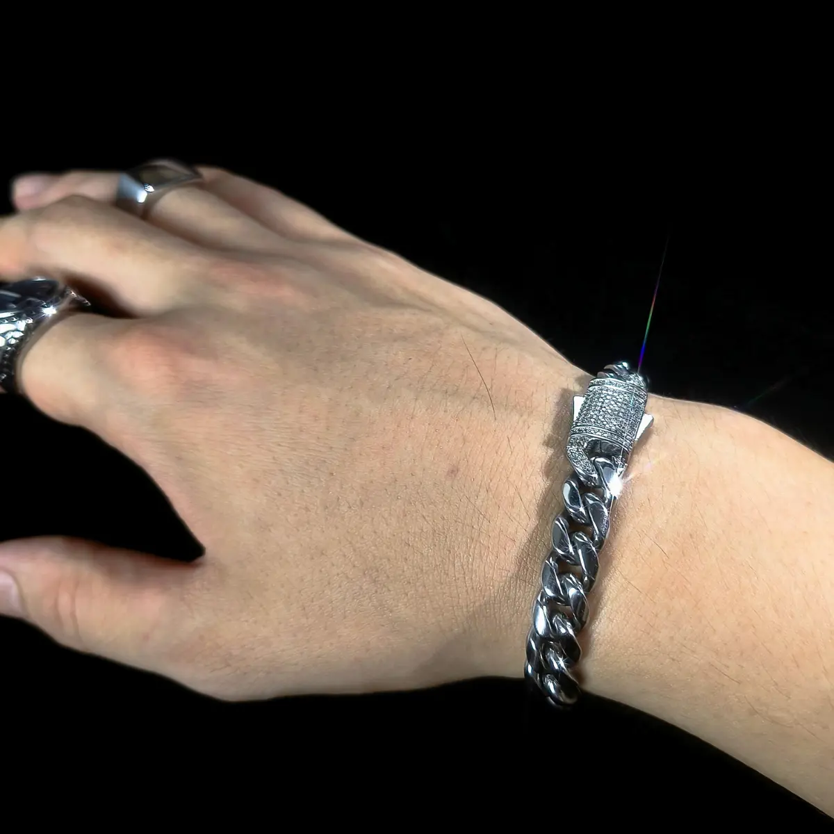 Cuban Link Bracelet CZ Silver 10mm - Image 2
