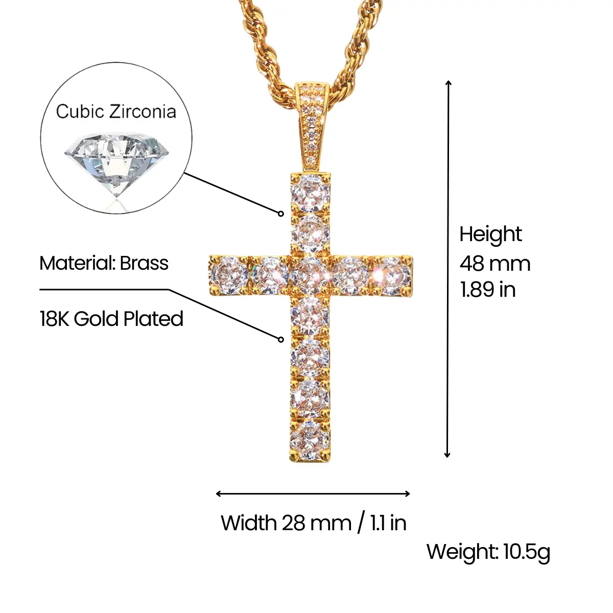 Cubic Zirconia Cross Necklace Gold - Image 9