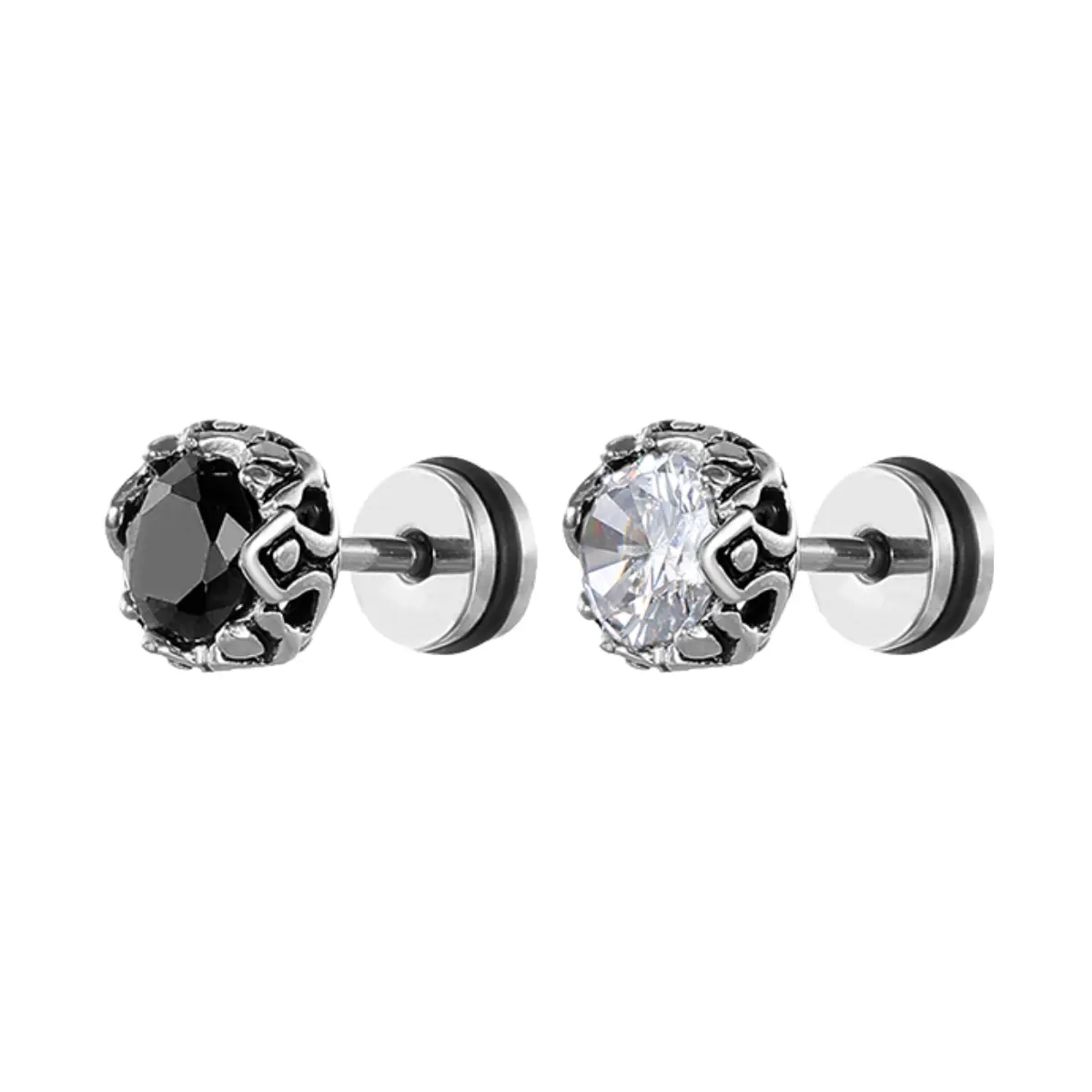 CZ Diamond Barbell Earrings Stainless Steel - Image 7