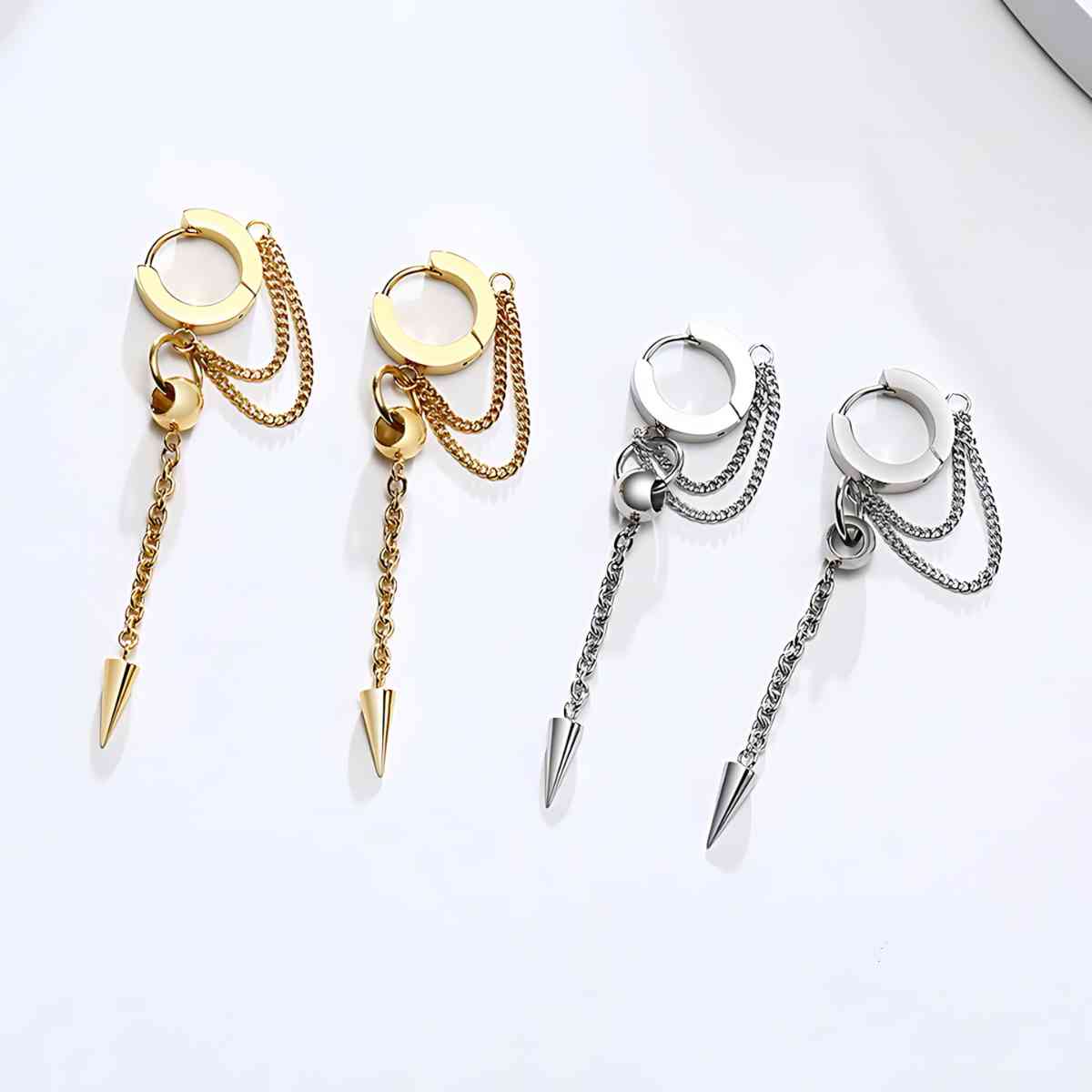 Double Chain Spike Drop Hoop Earrings - Image 4