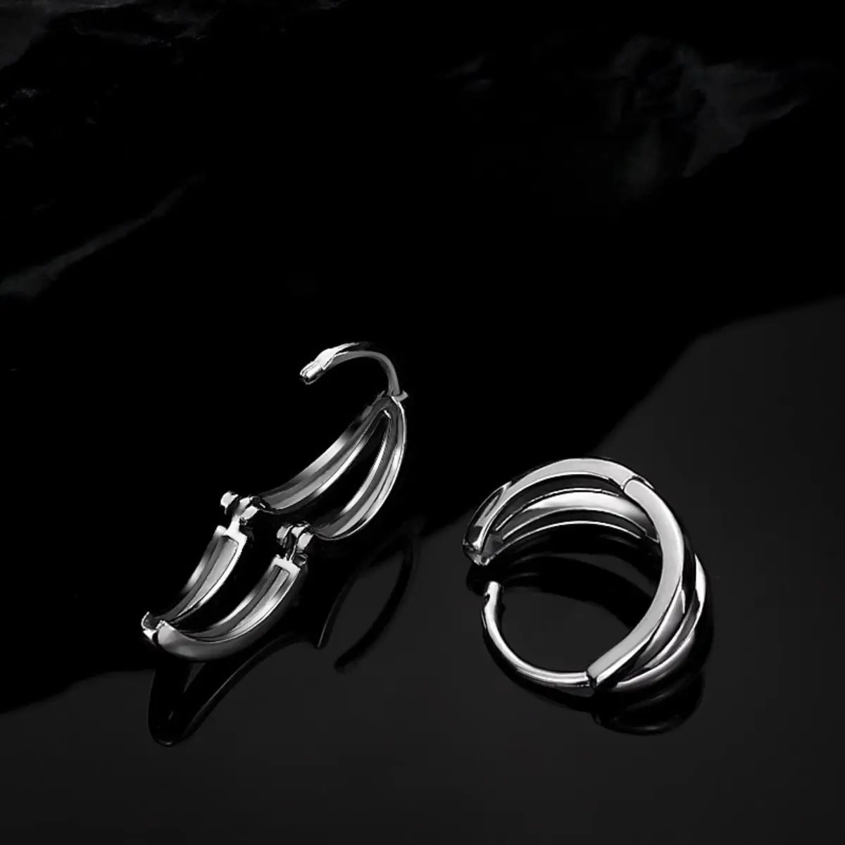 Double Huggie Hoop Earrings Sterling Silver - Image 5