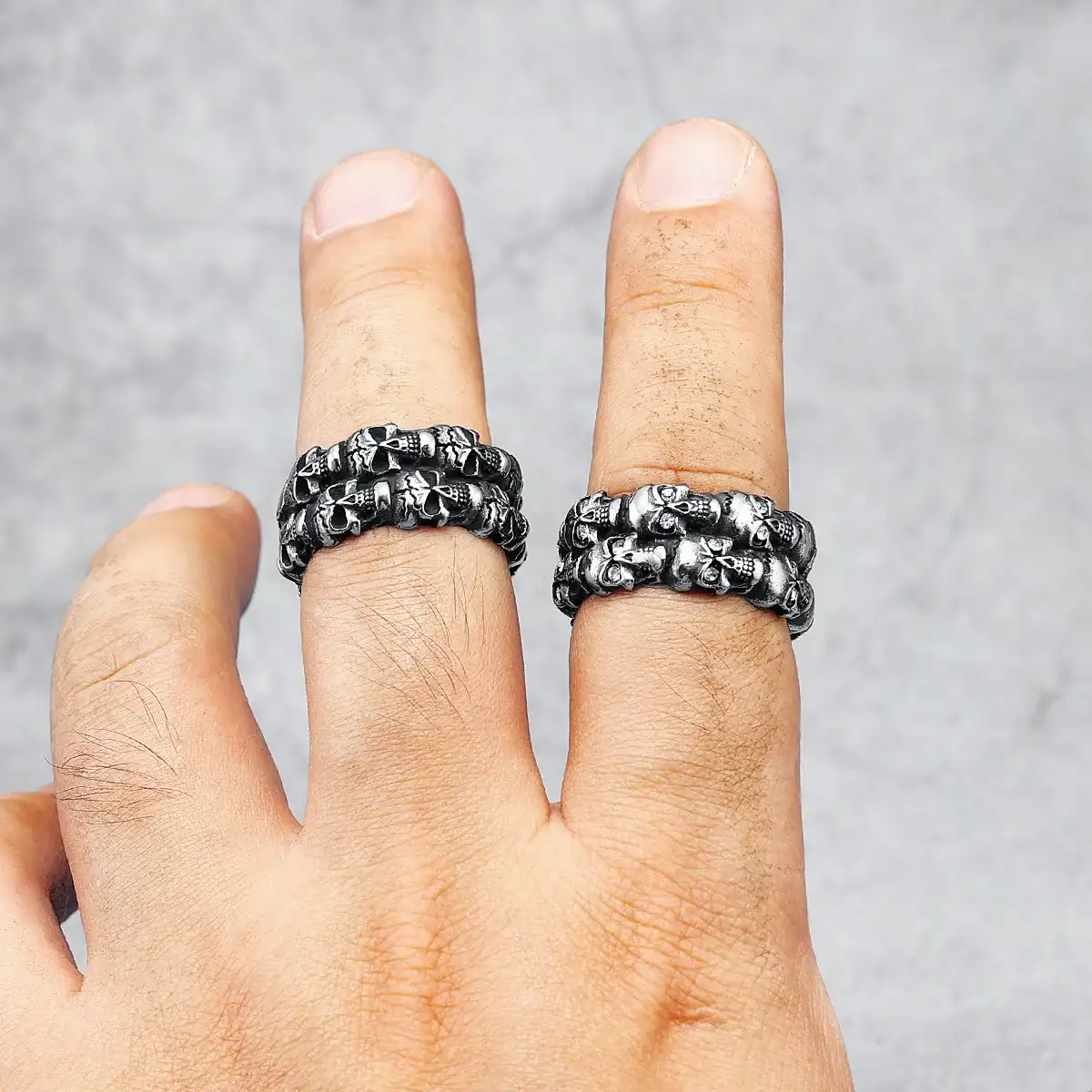 Double Row Skull Ring Stainless Steel - Image 4