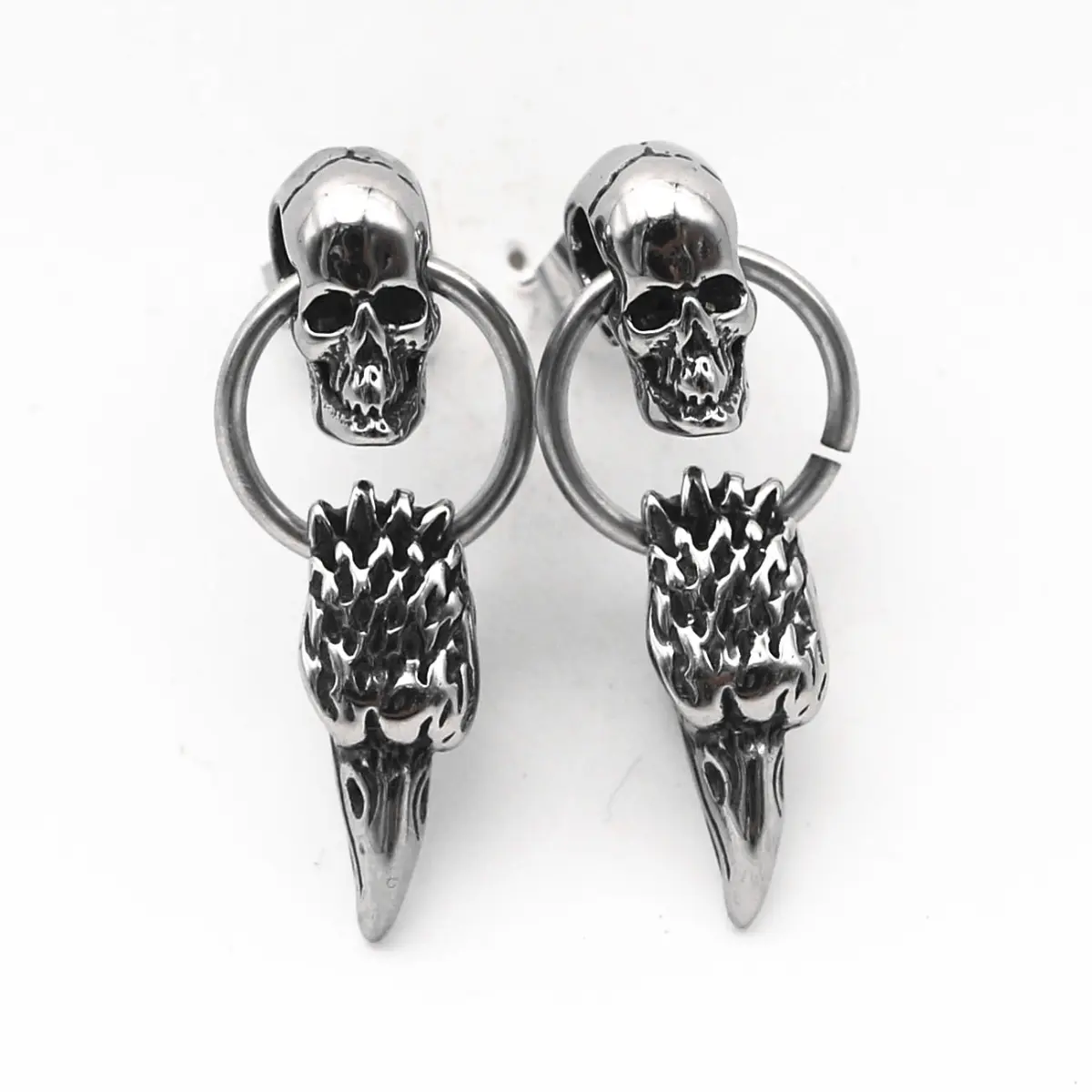 Eagle Head Skull Drop Earrings - Image 3