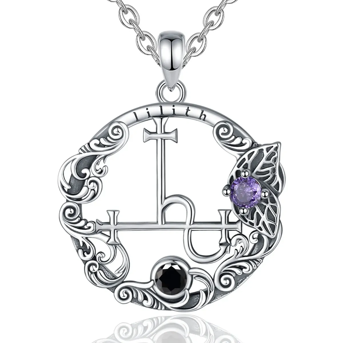 Engraved Lilith Sigil Medallion with Amethyst & Black Zircon - Image 8