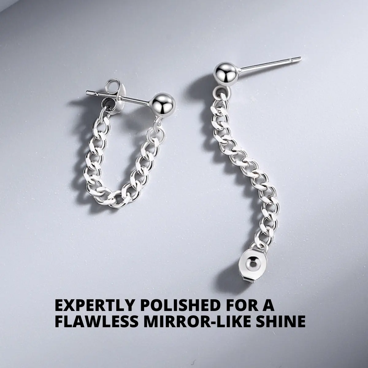 Sterling Silver Flat Back Chain Earrings - Image 4