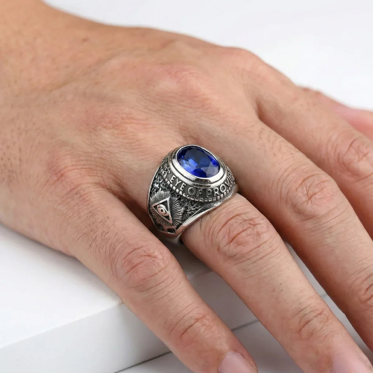Masonic All-Seeing Eye Ring | Ram Skull & Gemstone - Image 4
