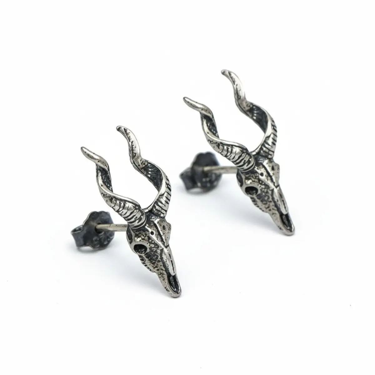 Goat Skull Stud Earrings Sterling Silver - Image 3