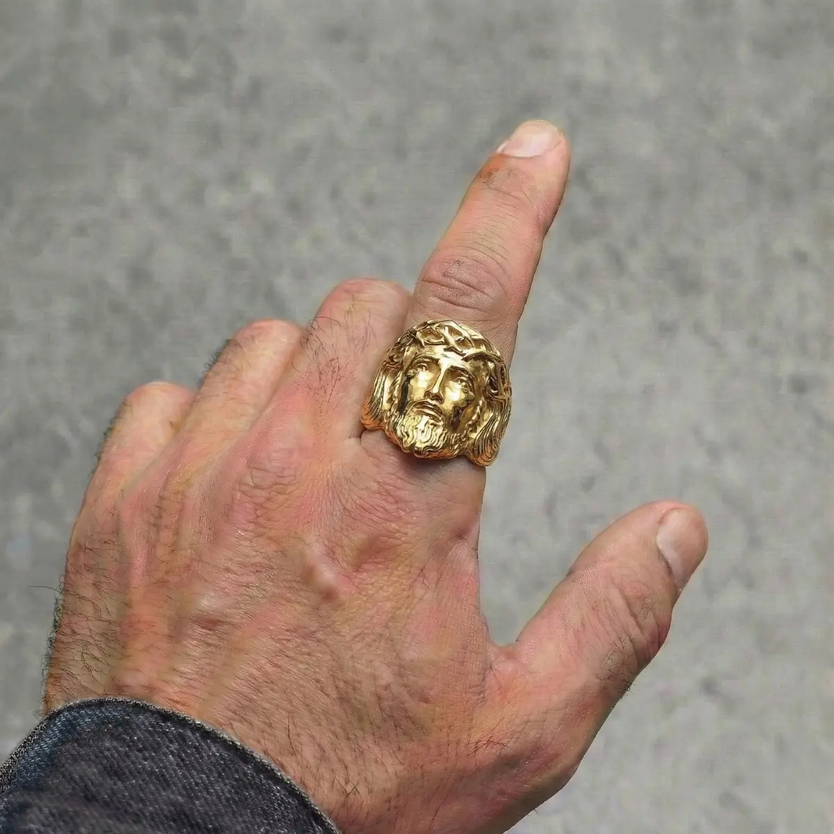 Gold 3D Jesus Head Thorn Ring - Image 2