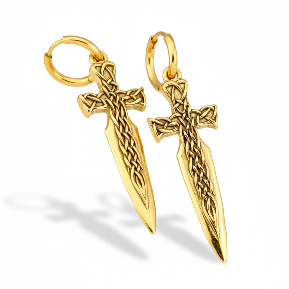 Gold Celtic Knot Sword Earrings - Image 3