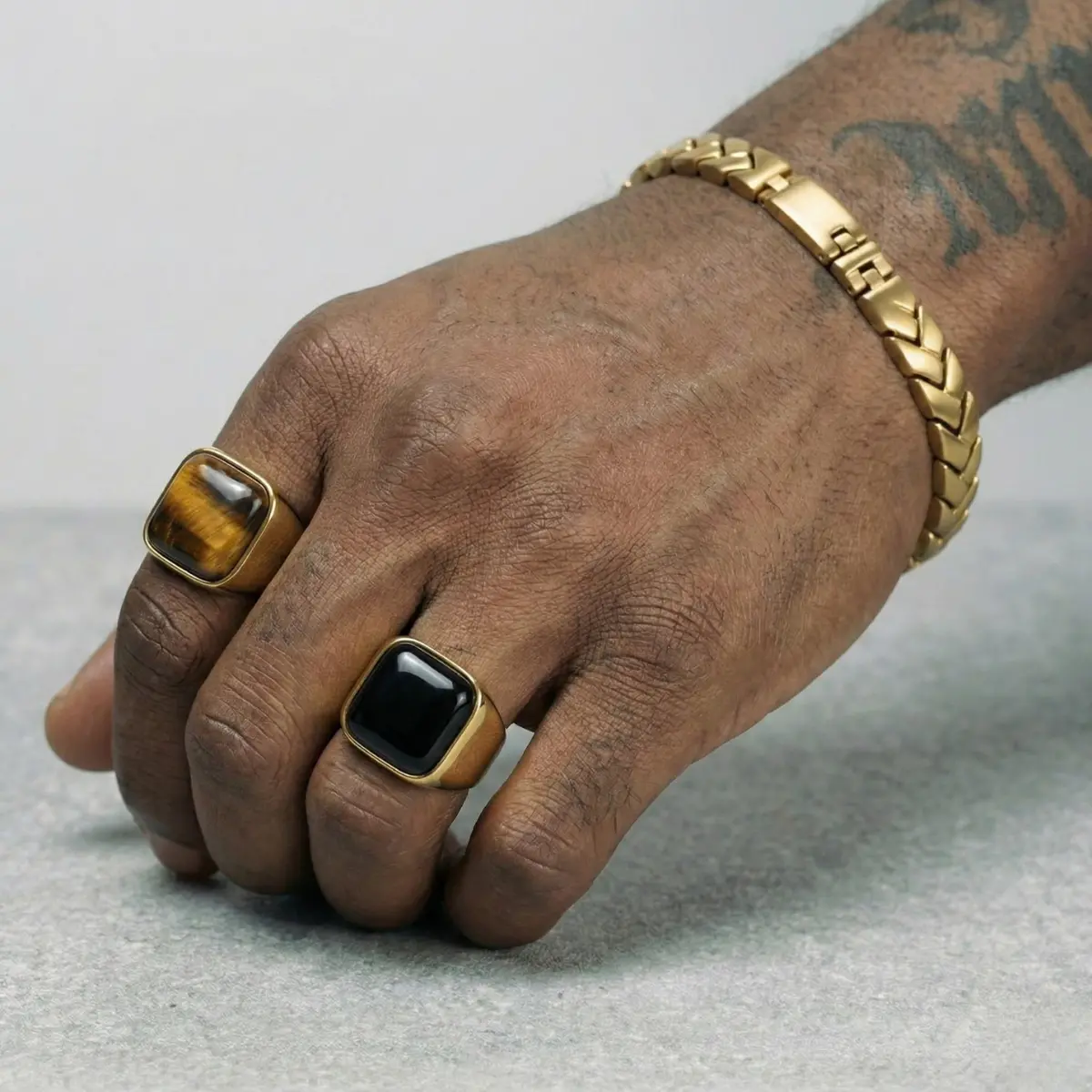 Gold Square Black Onyx Signet Ring - Image 4