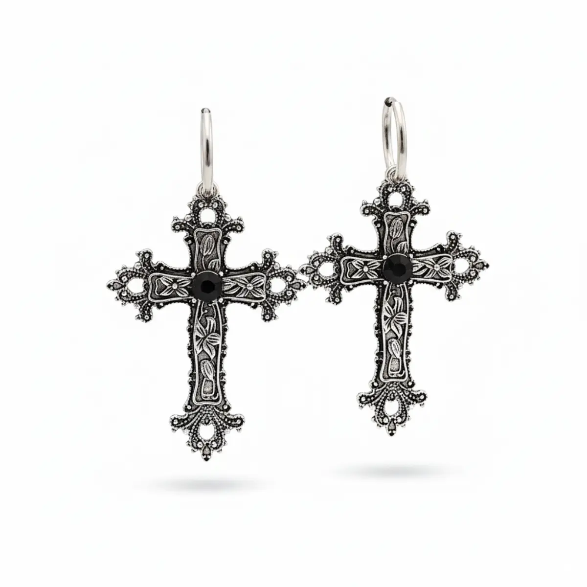 Goth Cross Dangle Earrings - Image 3