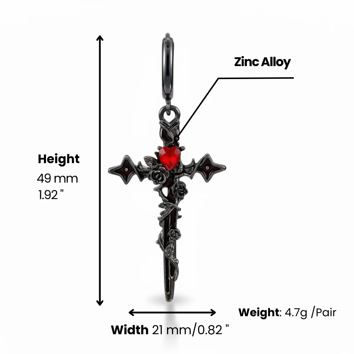 Gothic Rose and Thorn Cross Earrings - Image 4