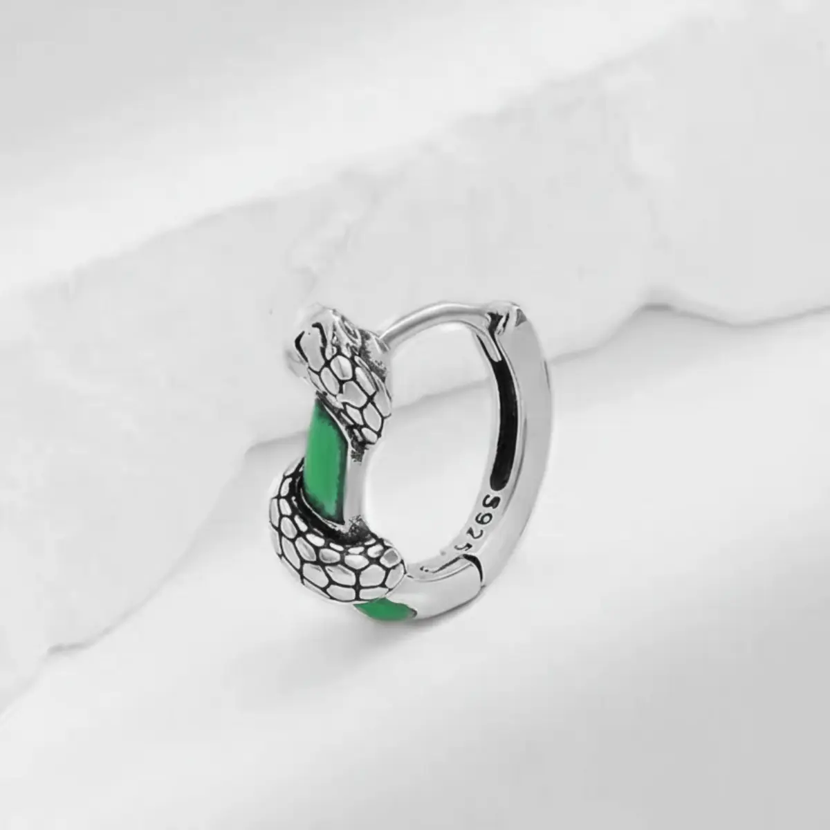 Green Enamel Snake Hoop Earrings - Image 4