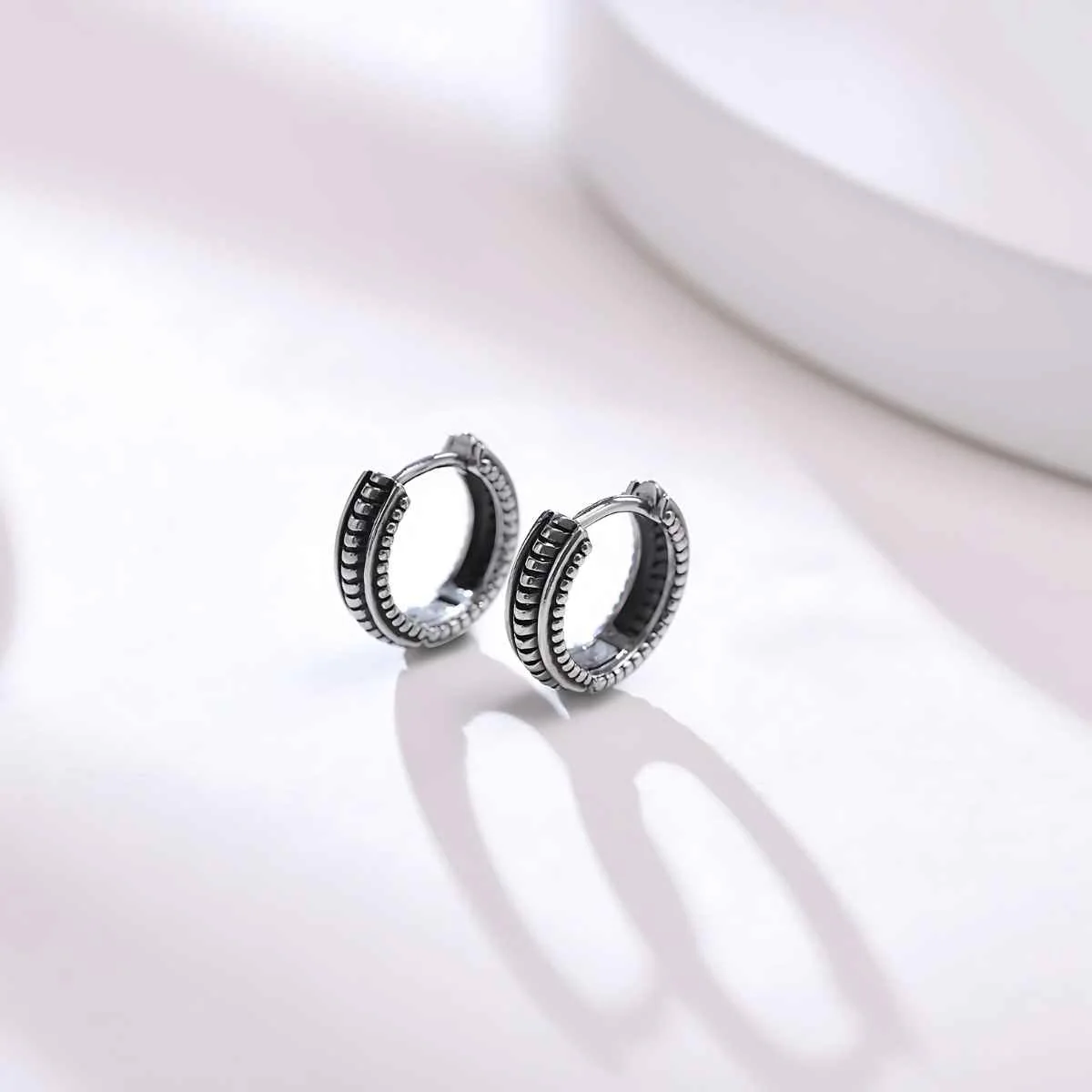 Men's Huggie Hoop Earrings in Stainless Steel - Image 2