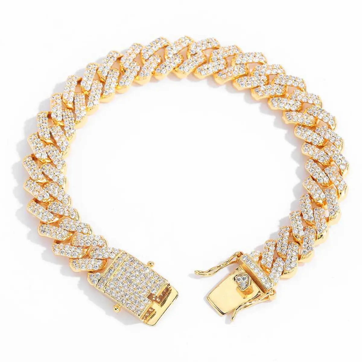 Iced Out Cuban Link Bracelet Gold 12mm - Image 3